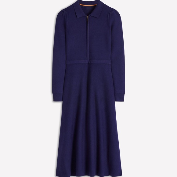 Boden Fiona Zip Front Knitted Dress Navy 6 - NWT